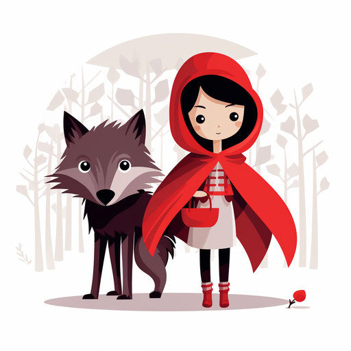 Little Red Riding Hood clipart in Minimalist style on white background