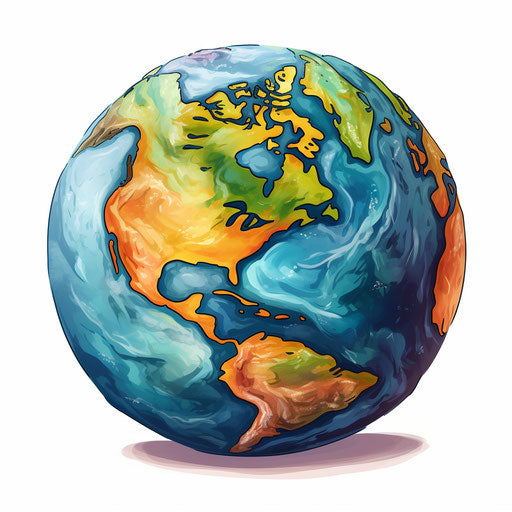 Cartoon of earth in the style of Impressionistic Art, on a white background