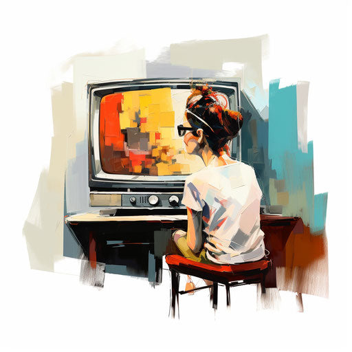 Watching tv clipart in Oil painting style