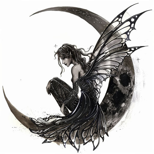 Gothic fairy on a crescent moon