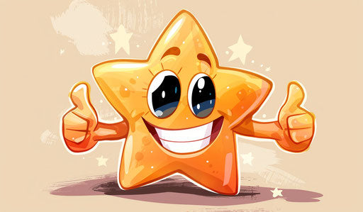 Star cartoon with smile and thumbs up