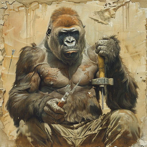 Gorilla using tools to demonstrate intelligence