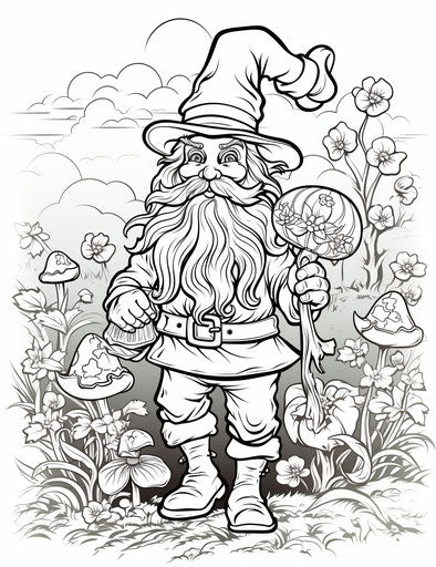 leprechaun coloring pages, pictorial dreams style, light green, adafruit, 8k, automatic drawing 24:31