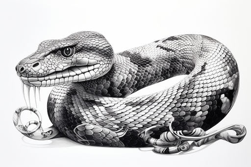 Snake in black and white on white background, net art style, lith printing, strong color contrasts