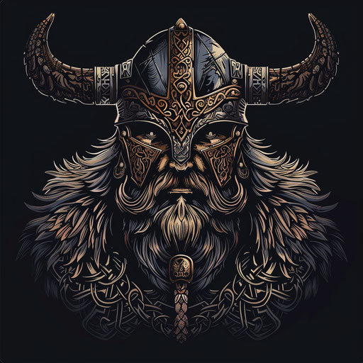 Realistic Viking artwork on dark charcoal background