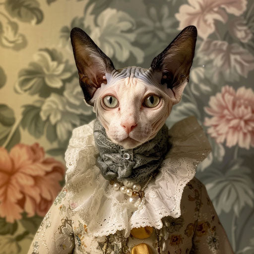 Cornish Rex cat dressed as a woman