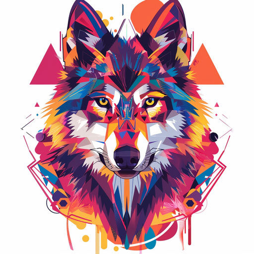 Exotic geometric wolf sketch with tropical colors
