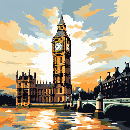 Big ben illustration in the style of an oil painting, on white background