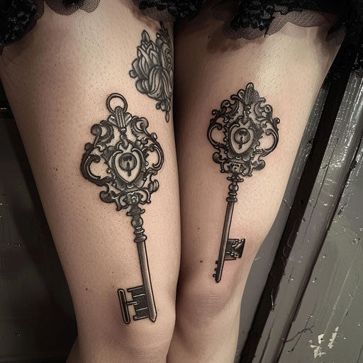 Matching key and lock tattoos, Gerald Brom style