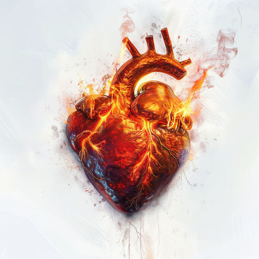 A heart on fire on white background in Matt Groening style