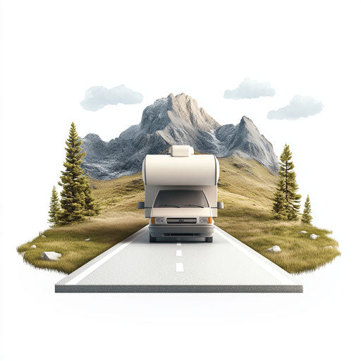 3D road trip on realistic road with white background, clipart isolated