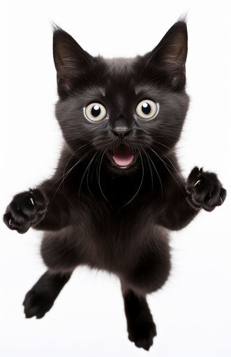 Black cat on white background, animated exuberance style