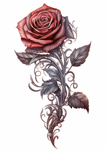 Rose tattoo in detailed feather and vintage style
