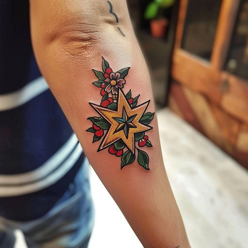 Cute small tattoos in the style of Sailor Jerry with nautical star