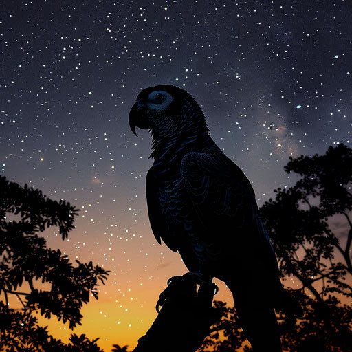 African grey parrot at twilight
