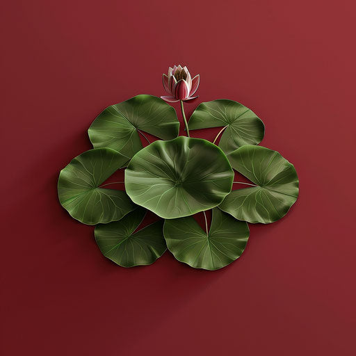 Realistic lily pad clipart on rich burgundy background