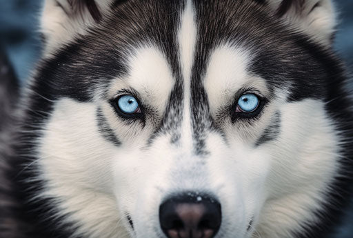 Siberian husky portrait, light maroon and black, exaggerated features