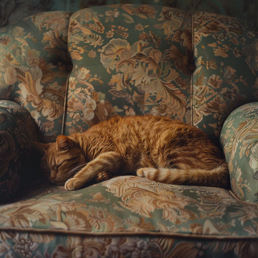 Brown cat sleeping on a couch