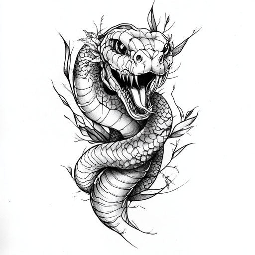 Flat tattoo sketch of snake hand tattoo in clipart style
