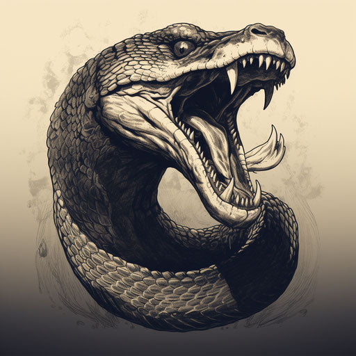 Intense snake on beige background, vintage punk style