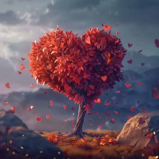 Heart-shaped tree with gently falling leaves