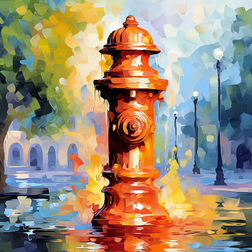 Fire hydrant in Impressionistic style, white background