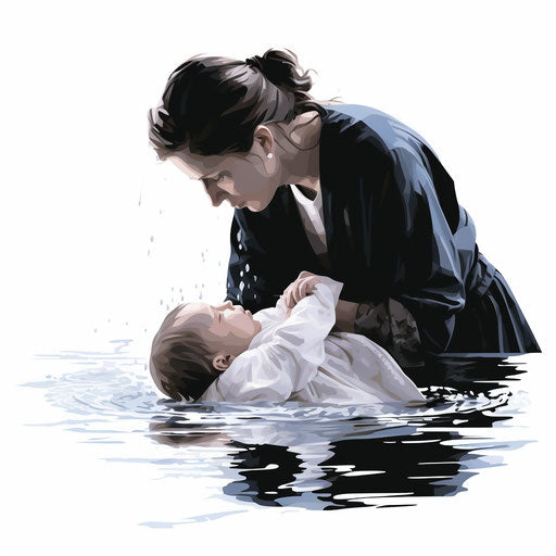 Baptism clipart in the style of Chiaroscuro Art, on a white background