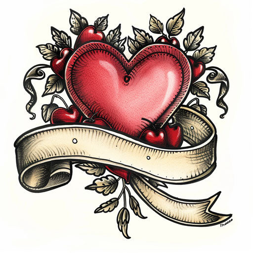Traditional heart with classic red banner and ribbon