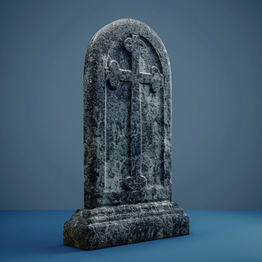 Realistic gravestone clipart on flat royal blue background