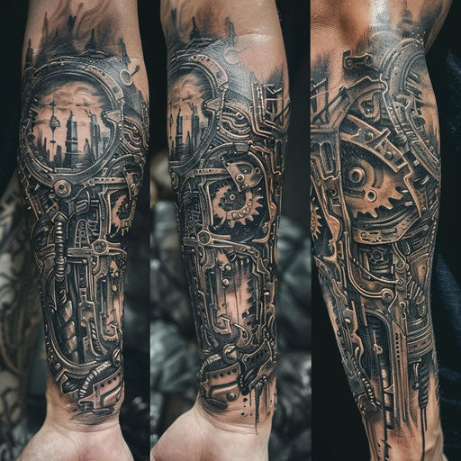 Biomechanical tattoo in a medieval fantasy world