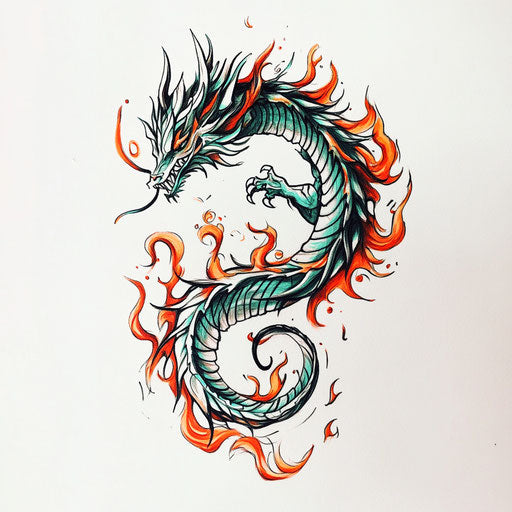 Clipart style flat tribal dragon tattoo sketch on white