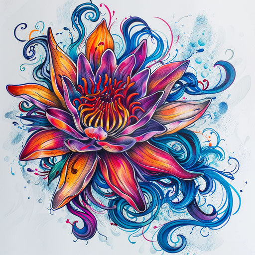 Psychedelic water lily tattoo sketch