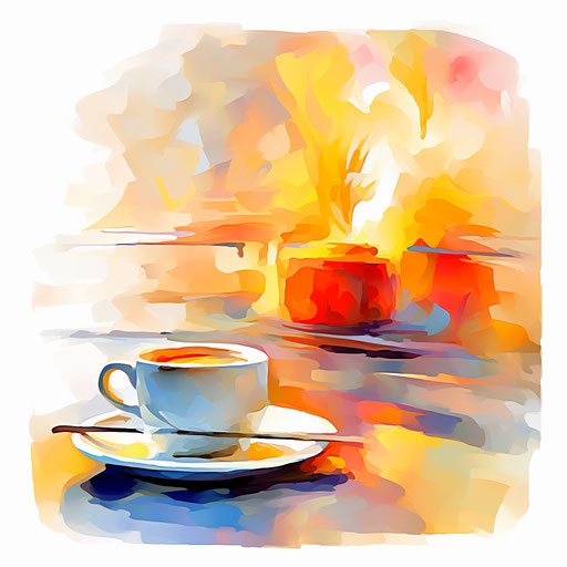 Morning illustration in the style of Impressionistic Art, on white background