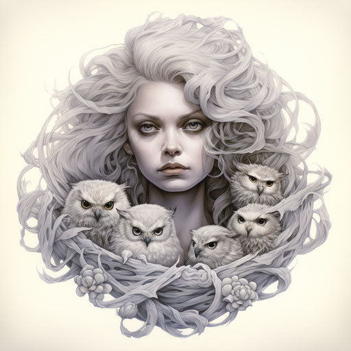 Detailed figurative owl tattoo design