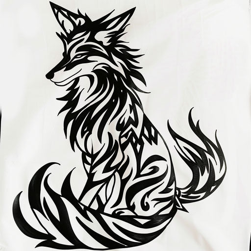 Tribal fox with bold black strokes on white background