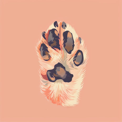 Realistic dog paw print on pastel peach background