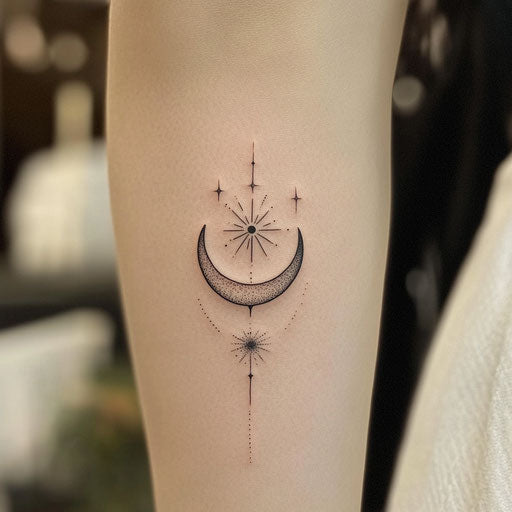 Delicate tattoos with a mystical star and moon