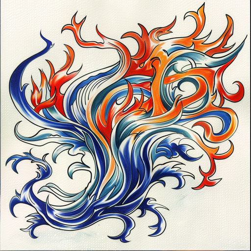 Traditional Japanese flame tattoo on white canvas