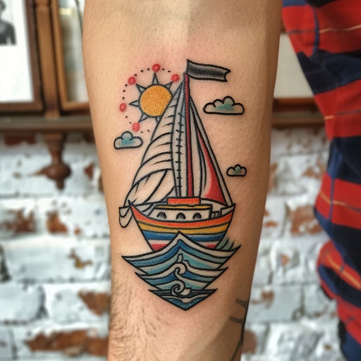 Small tattoo with a naval theme, Sailor Jerry style