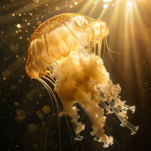 Jellyfish in sunlight with intricate patterns and colors