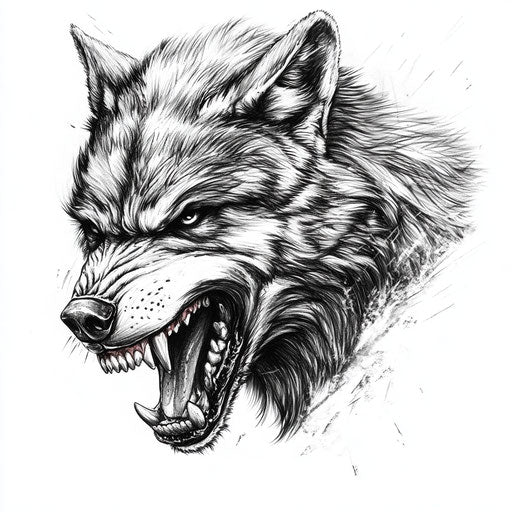 Flat tattoo sketch of wolf for men