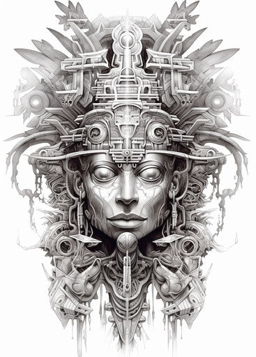 Ancient Maya design tattoo in intricate illustration style