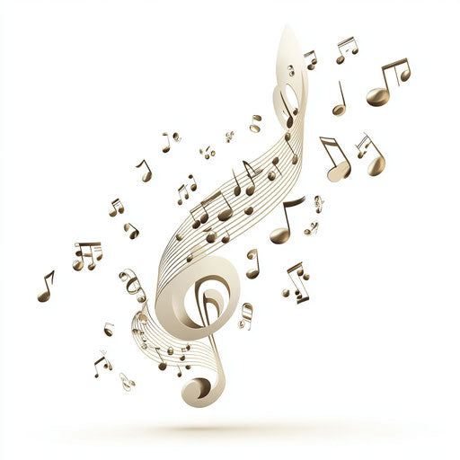 3D music notes on flat white background