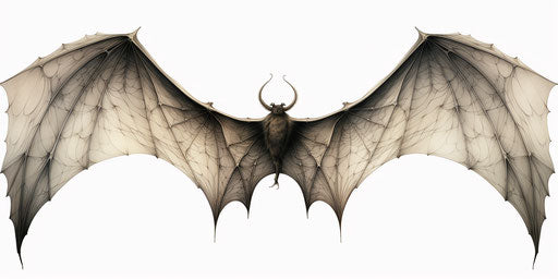 Bat wings hand-drawn in gothic style with blown-off-roof perspective