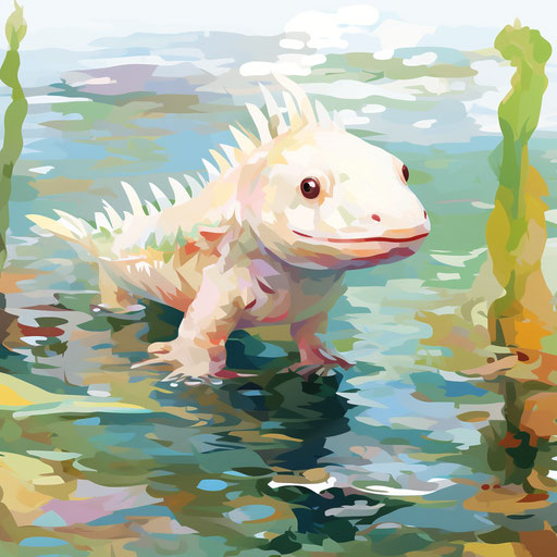 Axolotl clipart in the style of Impressionistic Art, on a white background