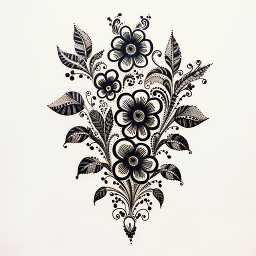 Floral henna patterns, pointillist florals style, simple, felinecore