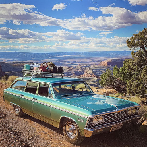 Family station wagon at scenic overlook