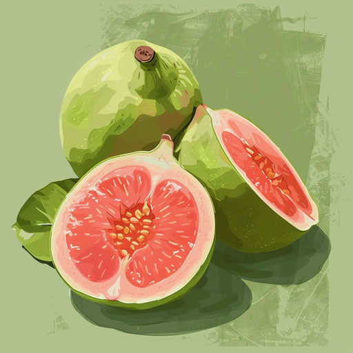 Realistic guava clipart on muted olive background