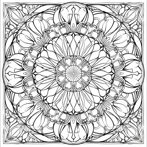 Floral mandala with interlocking circles. Coloring book page