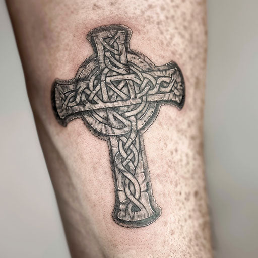 Ancient carved stone Celtic cross tattoo